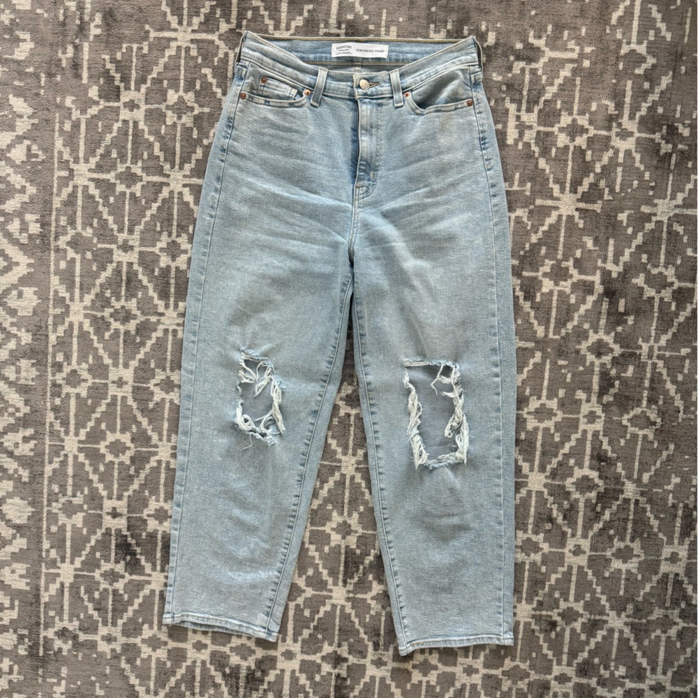 Signature Levi Strauss Blue wide leg barrel pant balloon Jeans Distressed Knees